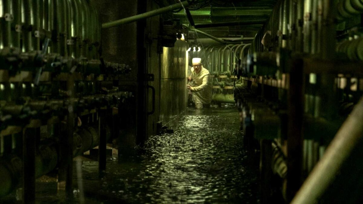 A worker enters a flooded nuclear plant in Chernobyl series