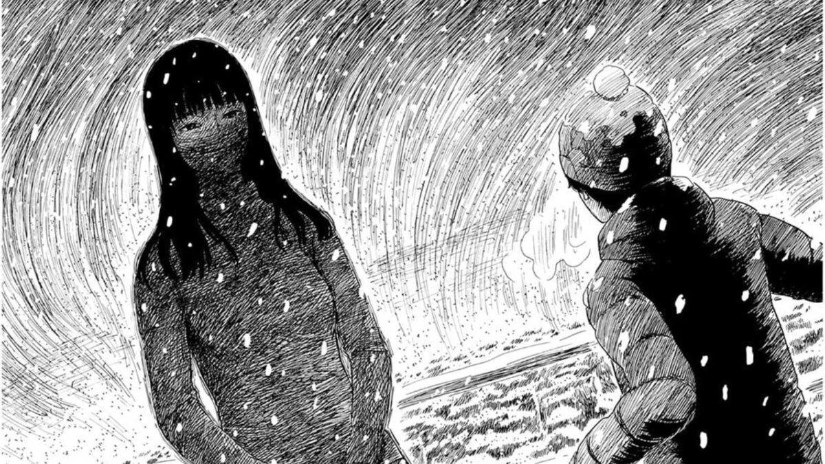 Seiichi looking at his mother in the snow in Blood on the Tracks by Shuzo Oshimi.