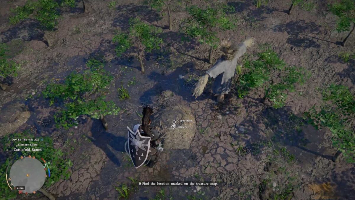 crimson-desert-buried-treasure-quest-farmhouse-shelves-find-examine-trace-from-ursula-journal - how to dig or shovel dirt mound correction