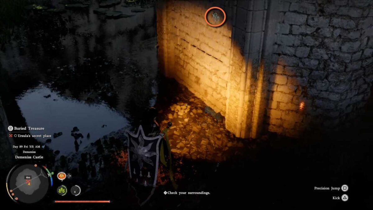 crimson-desert-buried-treasure-quest-farmhouse-shelves-find-examine-trace-from-ursula-journal-ursula-secret-place-location-where-how-find mark on the wall