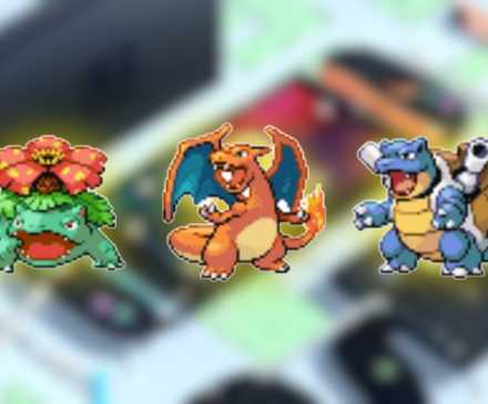 Pokemon FireRed and LeafGreen's starters in their Gen 3 sprites with a Switch 2 in the background