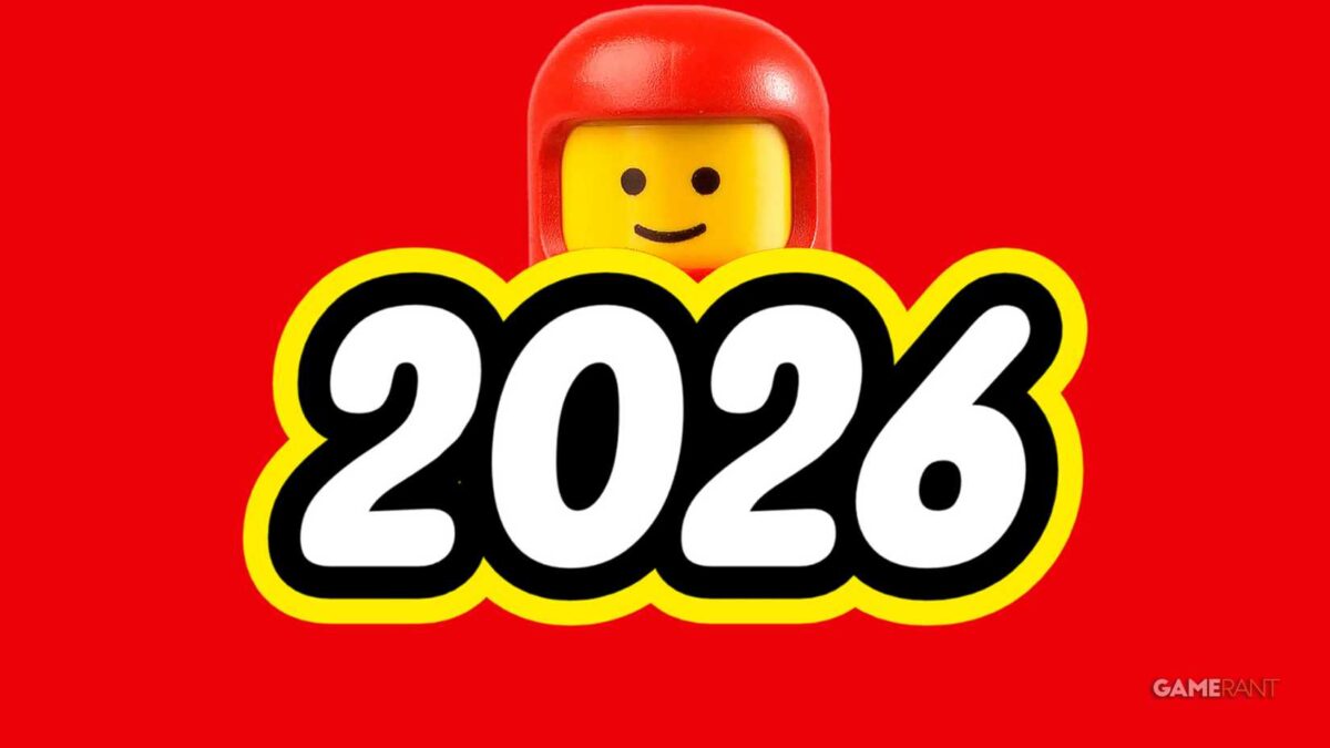 LEGO-style 2026 typeface with smiling helmeted minifigure composite red background