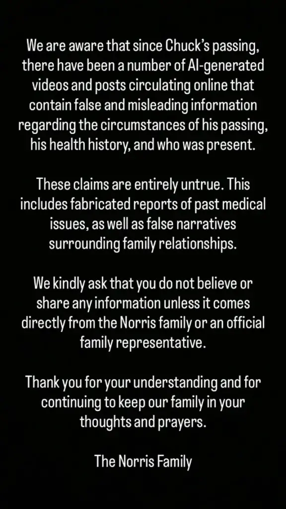 Comunicado da família de Chuck Norris