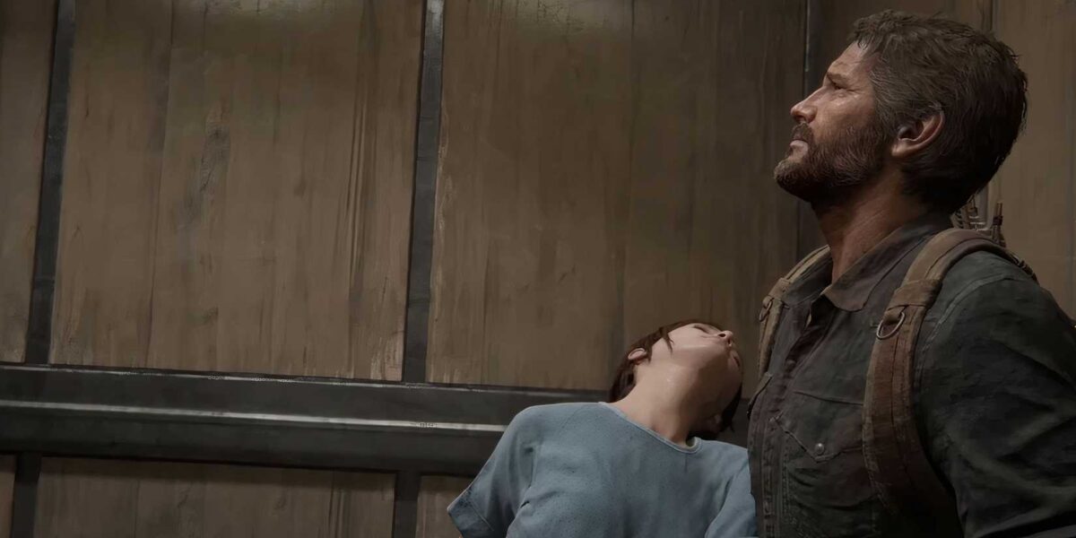 Joel and Ellie in an elevator in the Last of Us part 1.