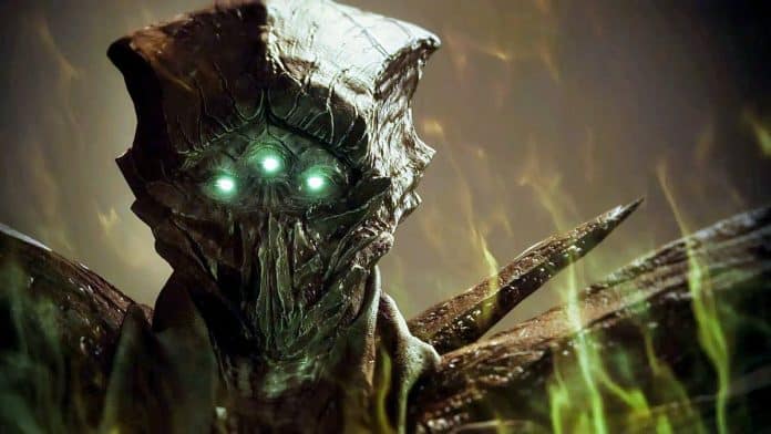 Oryx e o Logo Icônico de Destiny 2 Logo de Destiny 2 com Oryx ao fundo