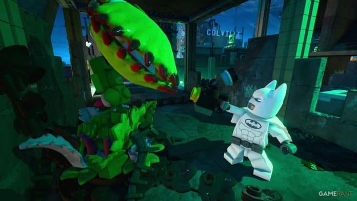 Desafio das Plantas em LEGO Batman: Legacy LEGO Batman enfrentando plantas em Gotham
