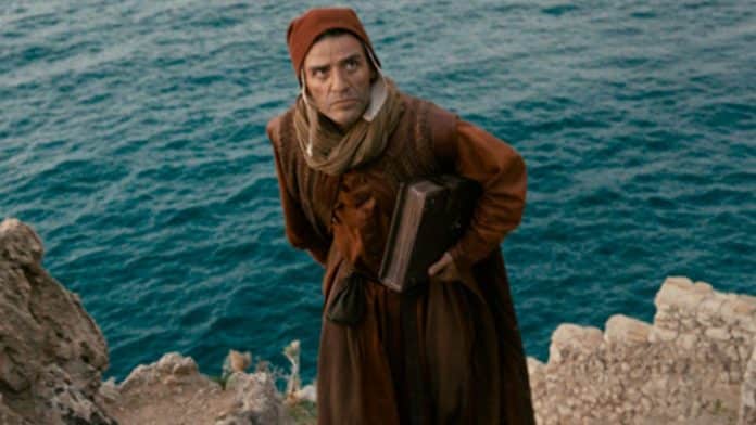 Nas Mãos de Dante - Filme com Oscar Isaac e Gal Gadot Pôster do filme Nas Mãos de Dante com elenco renomado.
