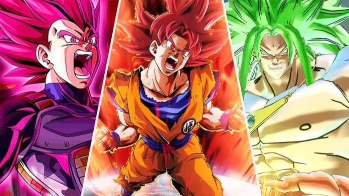 Goku como Super Saiyan God Imagem de Goku em sua forma Super Saiyan God