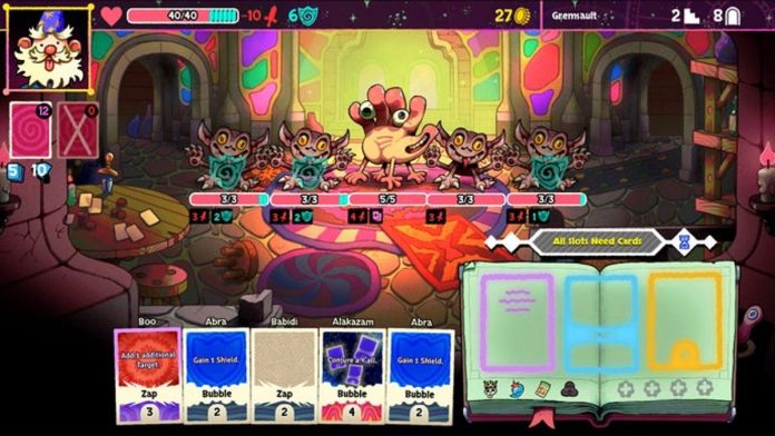 Bibidi Bibidi - O Fascínio das Cartas Mágicas Imagem do jogo Bibidi Bibidi com cartas e personagens mágicos.